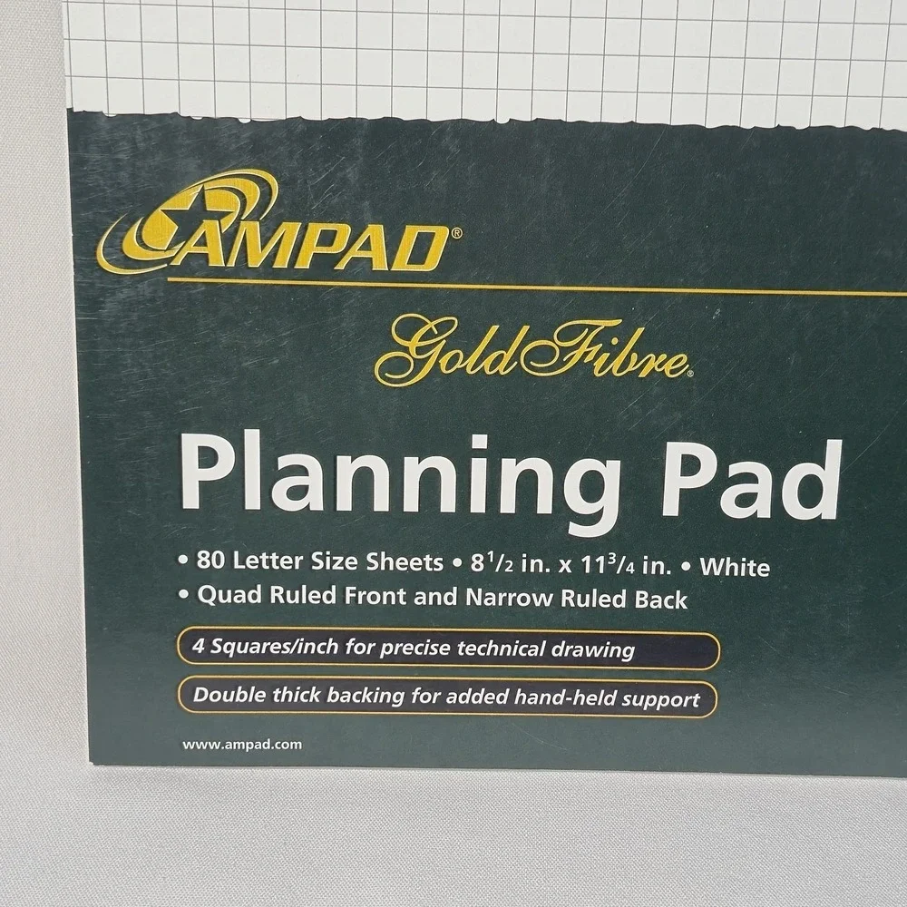 Ampad Gold Fibre Planning Pad Quad Ruled Front Narrow Ruled Back White 80 Sheets